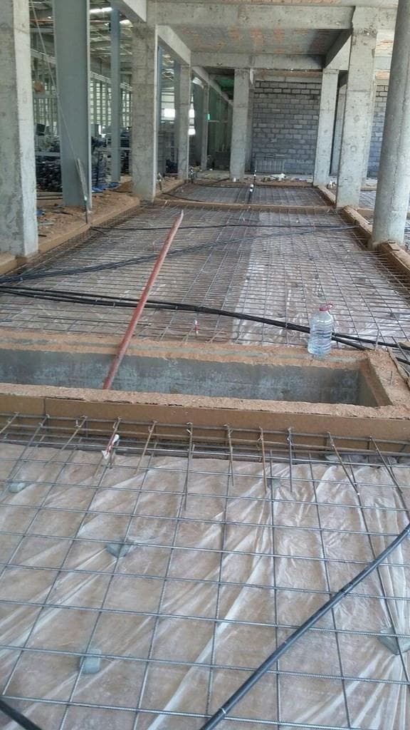 Reinforced concrete slab formwork ready for pouring