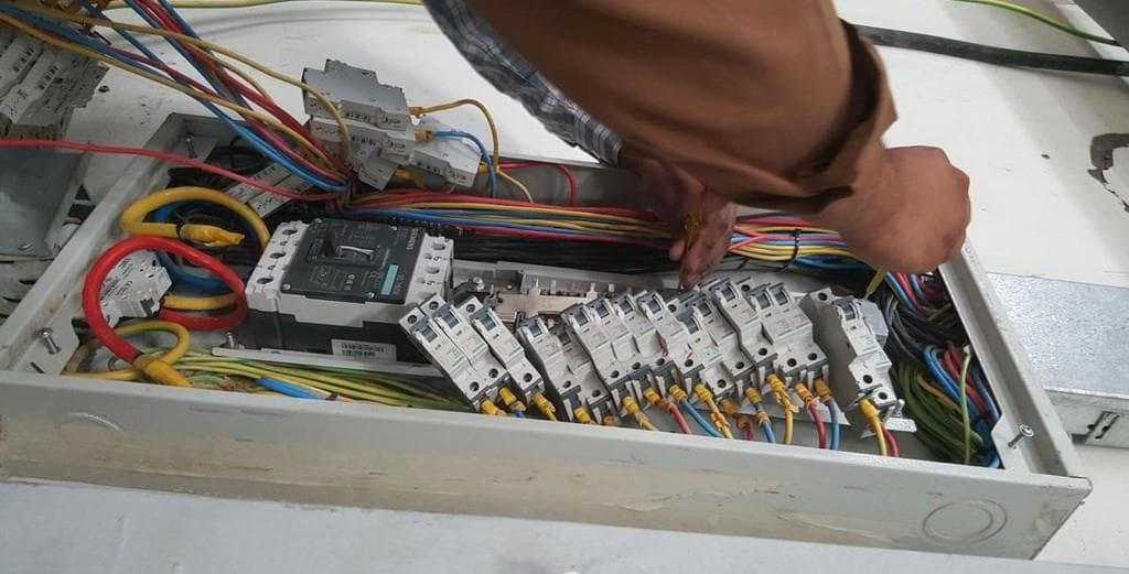 Close-up of electrical panel wiring