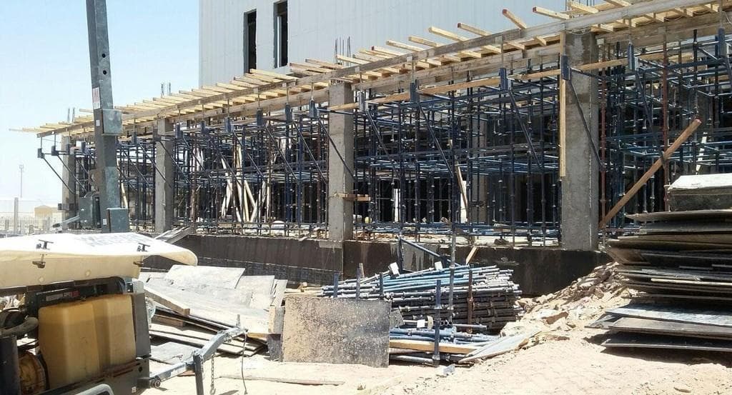 Concrete formwork on a construction site