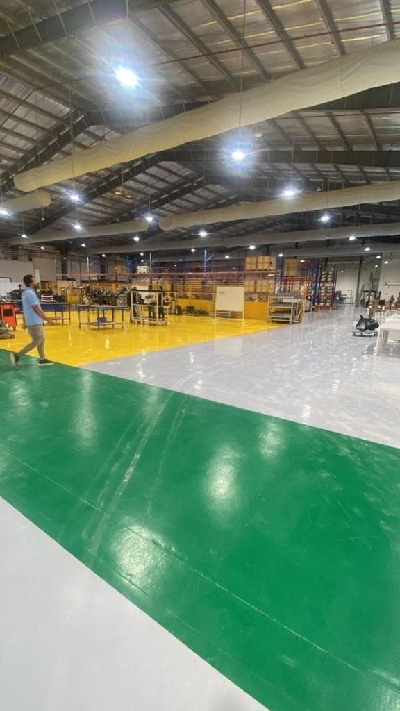 Industrial epoxy flooring inside a finished warehouse