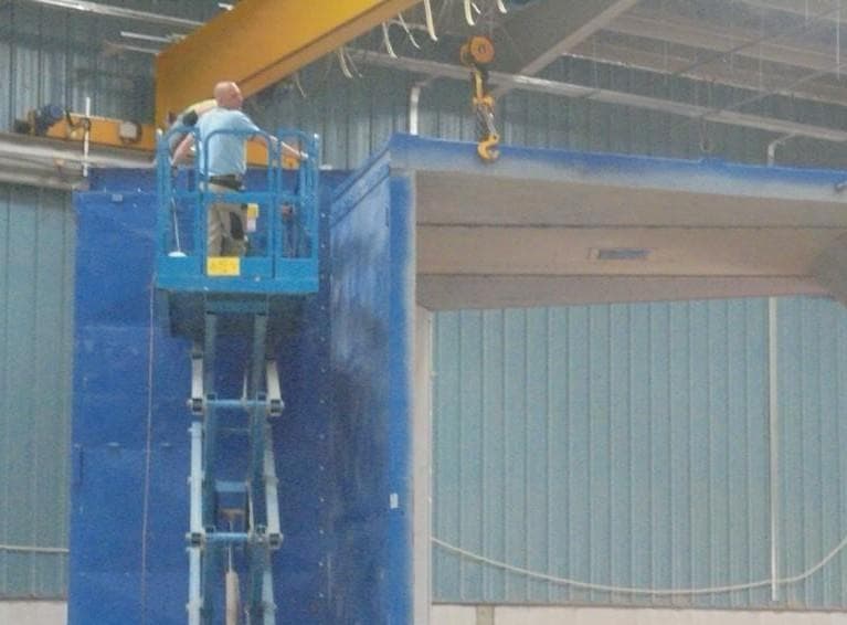 Steel framing installation inside an industrial building